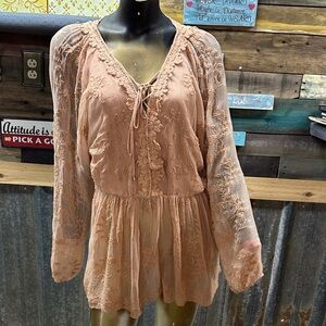 Free People Blush Lace-Embroidered Peasant Tunic